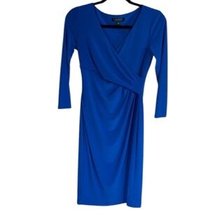Ralph Lauren dress faux wrap sapphire blue NWT sz 0 3/4 length sleeve NEW